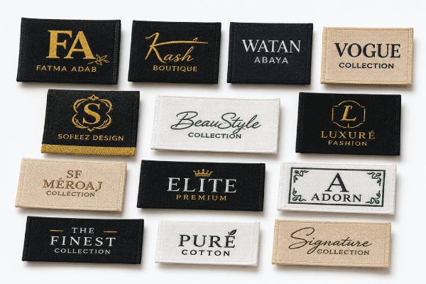 Damask Woven Labels Soft texture with detailed logo weaving suitable for fashion brands and premium garments.