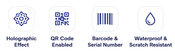 Hologram security stickers for product authentication holographic effect qr code enabled barcode & serial number waterproof & scratch resistant